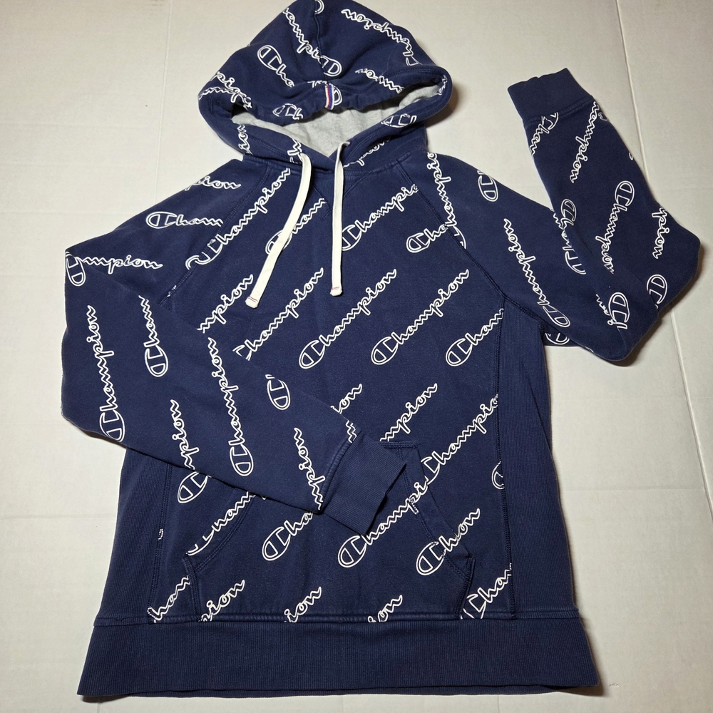 Champion Dark Blue All-Over Logo Men's Hoodie